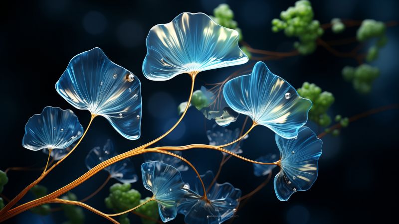 flowers wallpaper, blue blooms, glass panes, background for desktop wallpaper (horizontal)