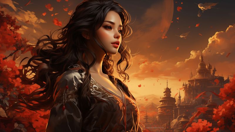 anime girl wallpaper, magical landscape, enchanting scenery, background for desktop wallpaper (horizontal)