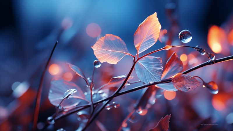 leaves wallpaper, windows, blue hues, background for desktop wallpaper (horizontal)