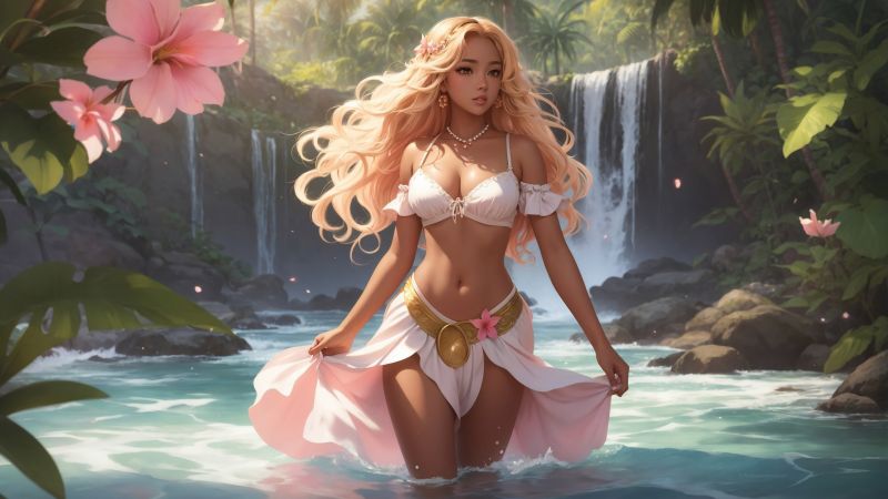 anime girl wallpaper, blonde, water, background for desktop wallpaper (horizontal)