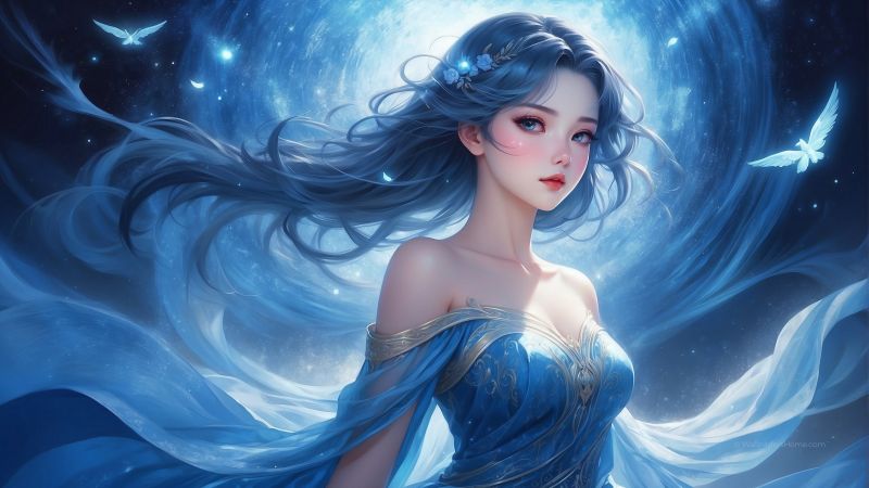 anime girl wallpaper, blue-haired, enchanting, background for desktop wallpaper (horizontal)