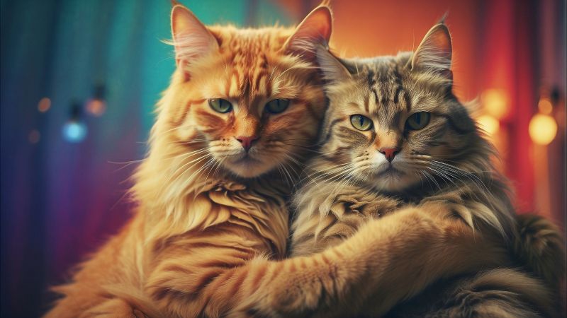 cats wallpaper, cuddle, affection, background for desktop wallpaper (horizontal)
