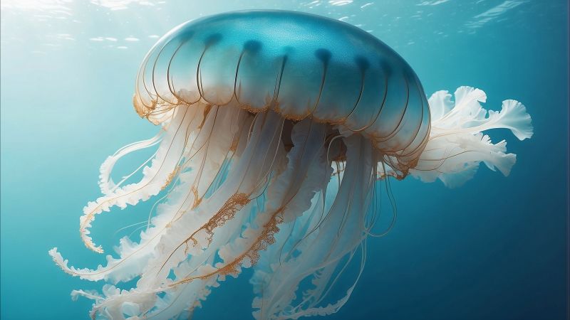 jellyfish wallpaper, marine creature, sea organism, background for desktop wallpaper (horizontal)