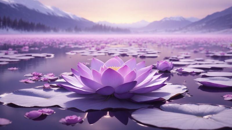 windows 12 wallpaper, pink sunset, reflection, background for desktop wallpaper (horizontal)