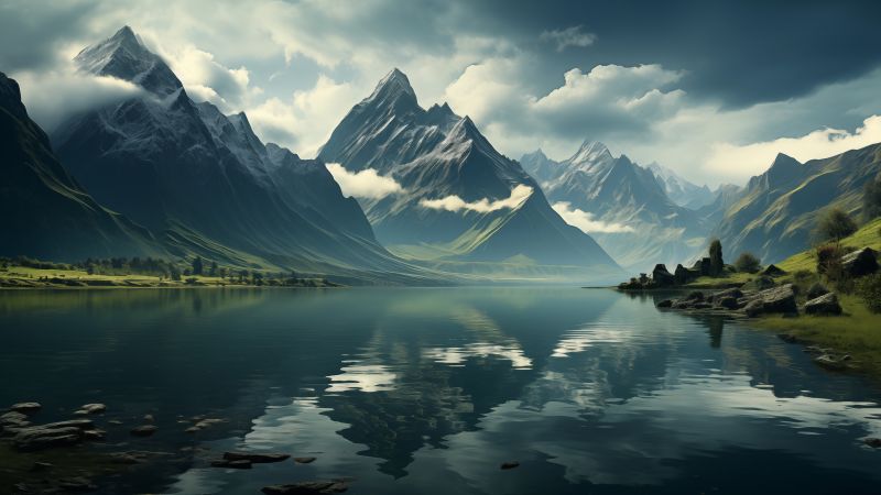 Windows 12 wallpaper, serene lake, natural beauty, background for desktop wallpaper (horizontal)