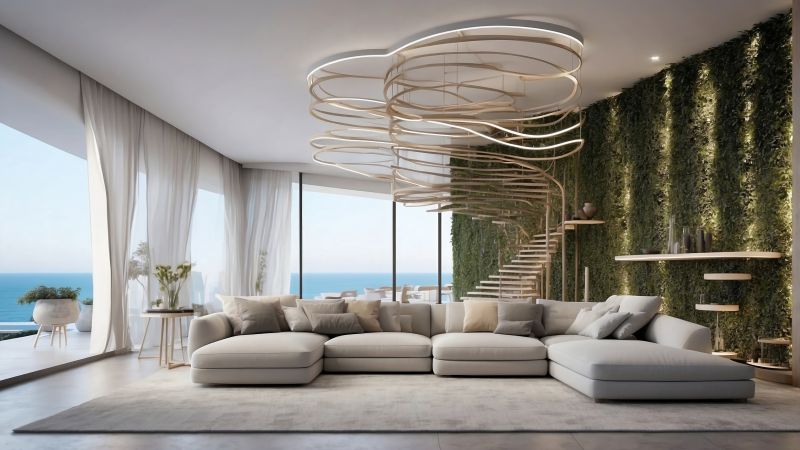 modern interior wallpaper, sleek furnishings, stylish ambiance, background for desktop wallpaper (horizontal)