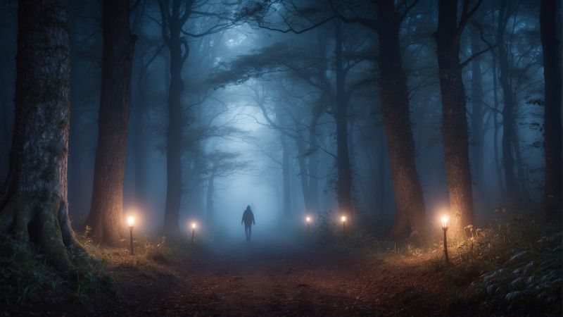 Windows 12 wallpaper, woodland, light beams, background for desktop wallpaper (horizontal)