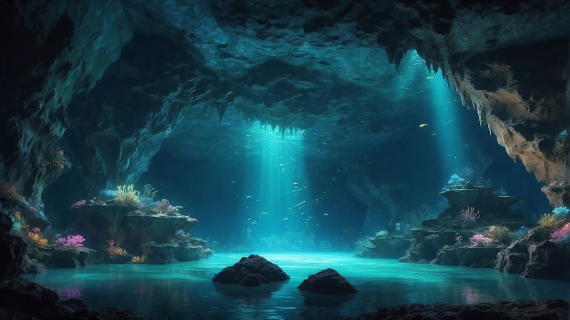 Windows 12 wallpaper, water cavern, submerged, background for desktop wallpaper (horizontal)