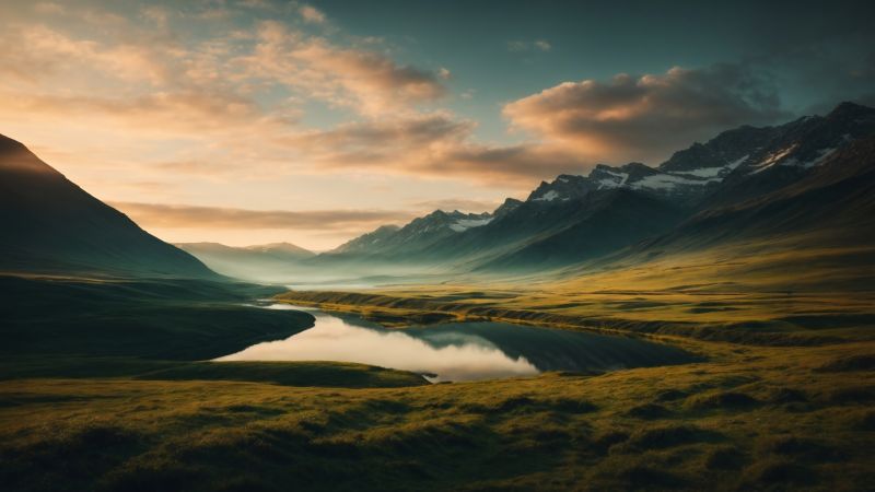 mountains wallpaper, tranquil lake, picturesque reflection, background for desktop wallpaper (horizontal)