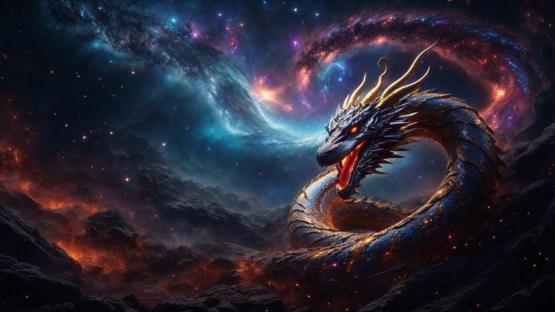 dragon wallpaper, cosmic, mythical creature, background for desktop wallpaper (horizontal)