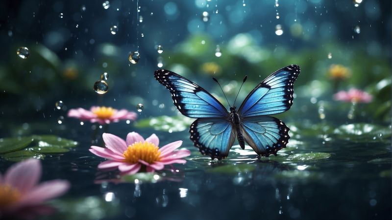 butterfly wallpaper, serene lake, colorful insects, background for desktop wallpaper (horizontal)