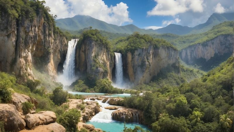 mountains wallpaper, lush forest, dense trees, background for desktop wallpaper (horizontal)