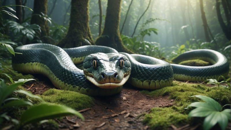 snake wallpaper, dense forest, verdant, background for desktop wallpaper (horizontal)