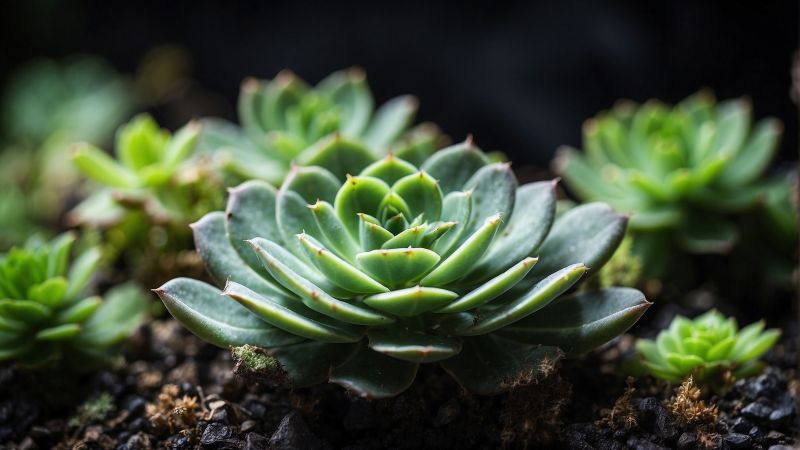 Echeveria wallpaper, green plant, drought-tolerant, background for desktop wallpaper (horizontal)