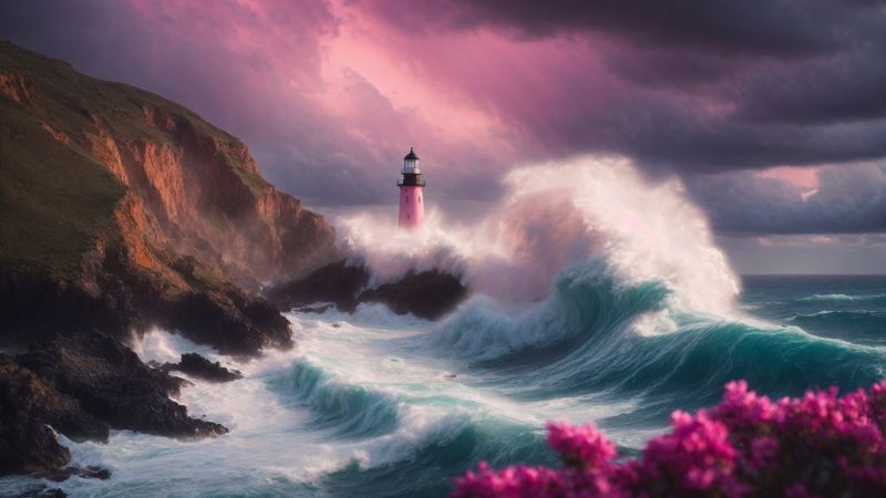 beacon wallpaper, waves, maritime, background for desktop wallpaper (horizontal)