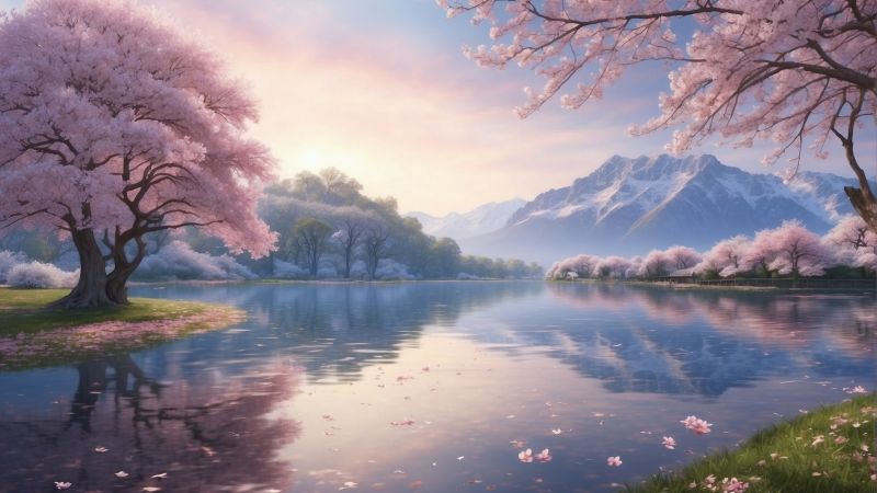 mountains wallpaper, evergreen tree, nature scenery, background for desktop wallpaper (horizontal)