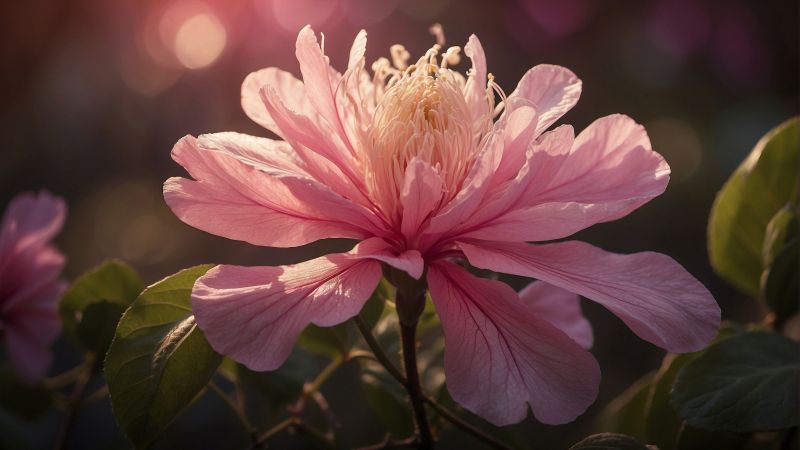 Soft pink flower in bloom, set against a minimalist background for desktop wallpaper.