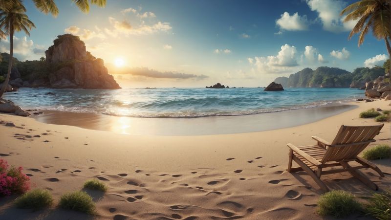 beach wallpaper, sea, mountains, background for desktop wallpaper (horizontal)