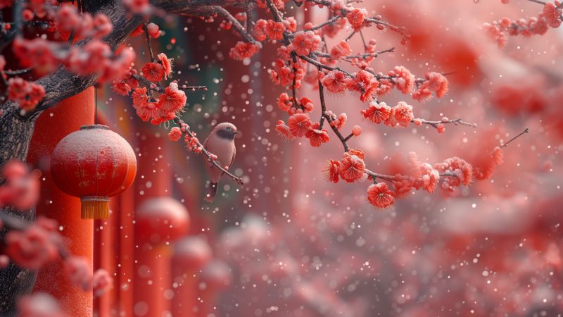 sakura wallpaper, bird, nature, background for desktop wallpaper (horizontal)