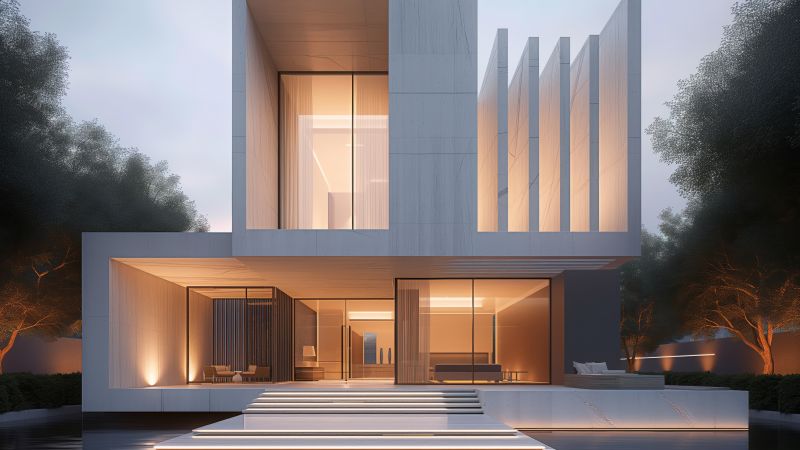 Modern house wallpaper, contemporary architecture, stylish home, background for desktop wallpaper (horizontal)