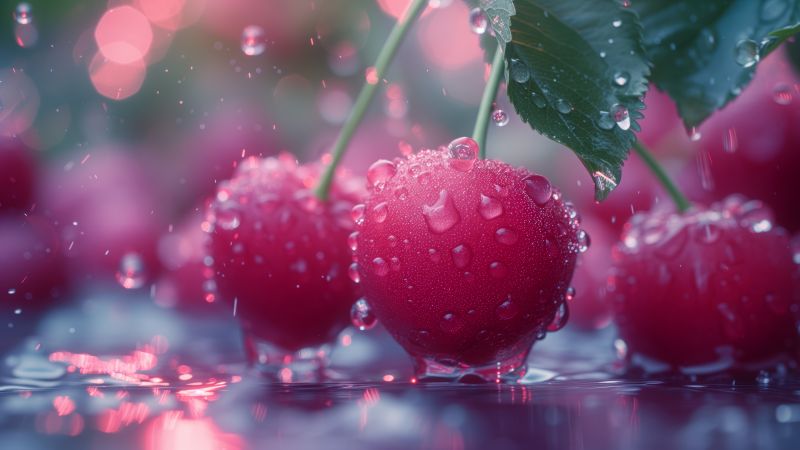 cherry wallpaper, red, wet, background for desktop wallpaper (horizontal)