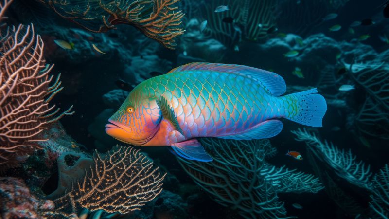 fish wallpaper, underwater exploration, swimming, background for desktop wallpaper (horizontal)
