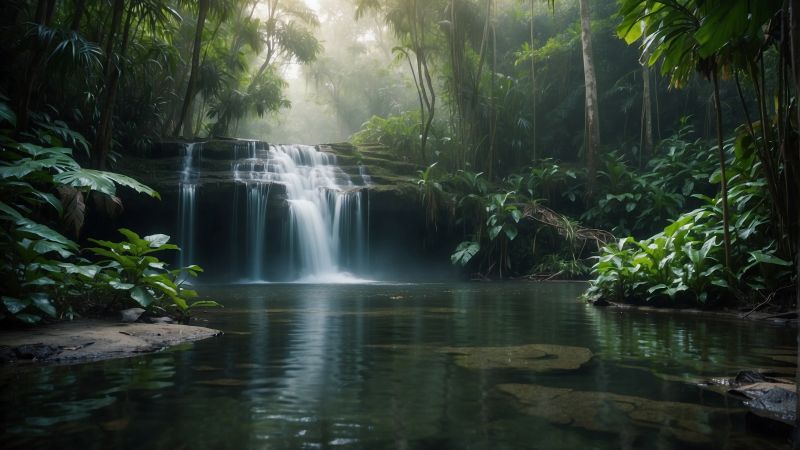 forest wallpaper, cascade, stream, background for desktop wallpaper (horizontal)