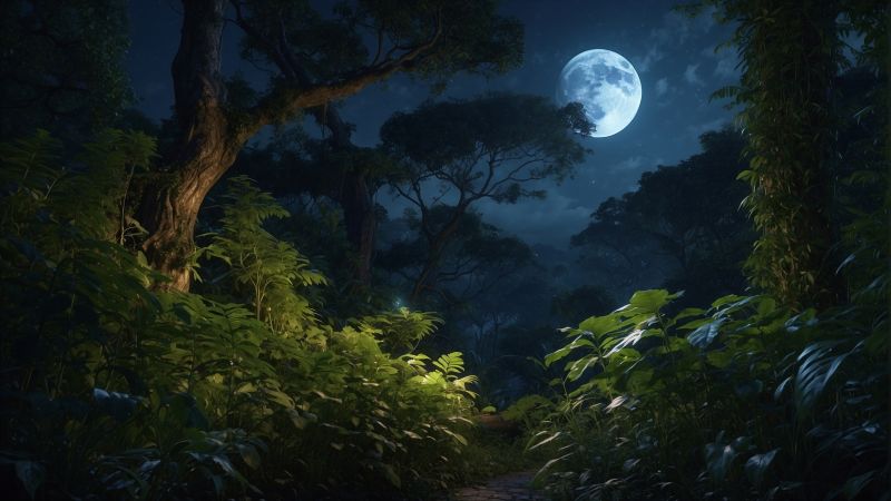 forest wallpaper, moonlight, tranquil, background for desktop wallpaper (horizontal)