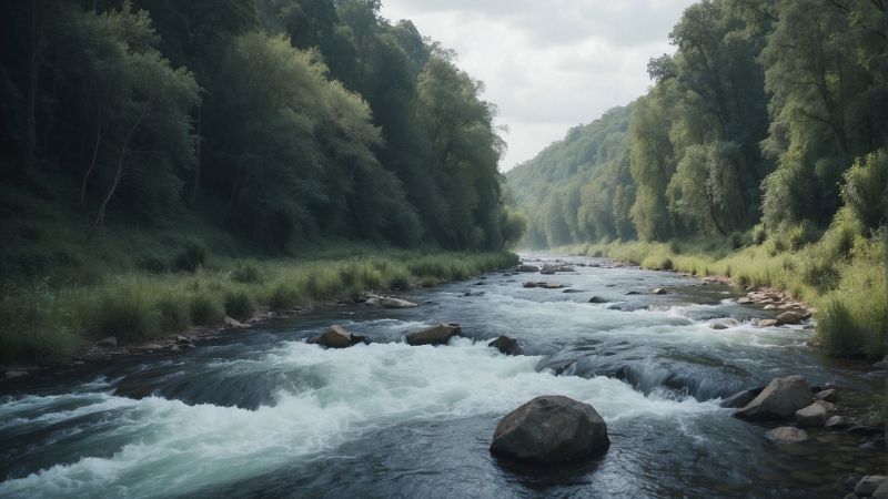 river wallpaper, stream, greenery, background for desktop wallpaper (horizontal)
