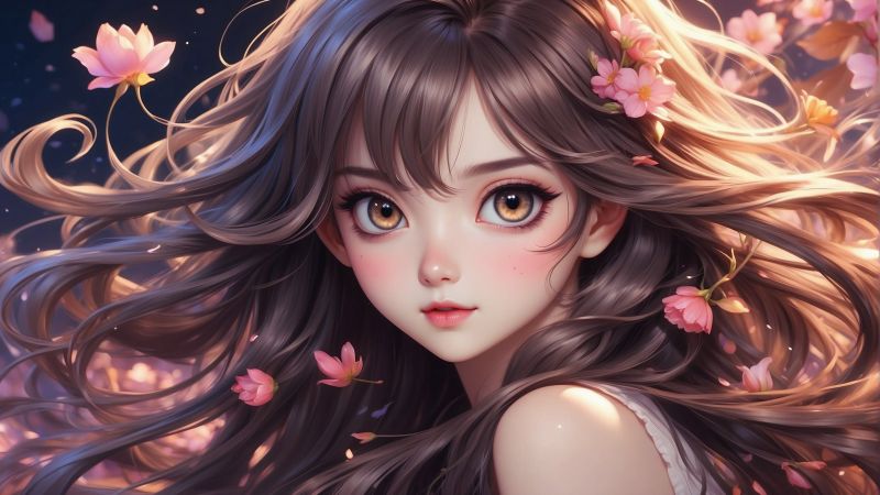 anime girl wallpaper, floral, vibrant colors, background for desktop wallpaper (horizontal)