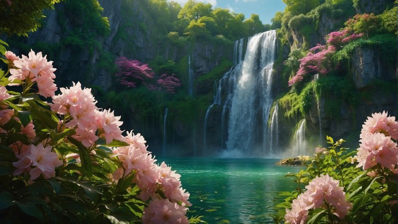 lake wallpaper, cascade, nature, background for desktop wallpaper (horizontal)