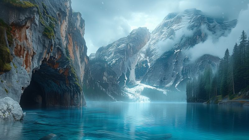 mountains wallpaper, tranquil lake, alpine landscape, background for desktop wallpaper (horizontal)