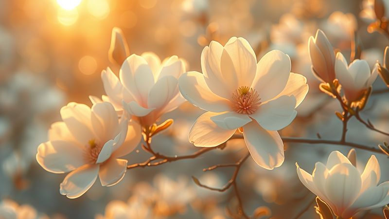 water lily wallpaper, white flower, blooming lily, background for desktop wallpaper (horizontal)