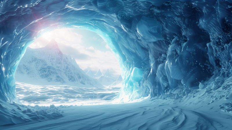 snow wallpaper, ice cave, frozen terrain, background for desktop wallpaper (horizontal)