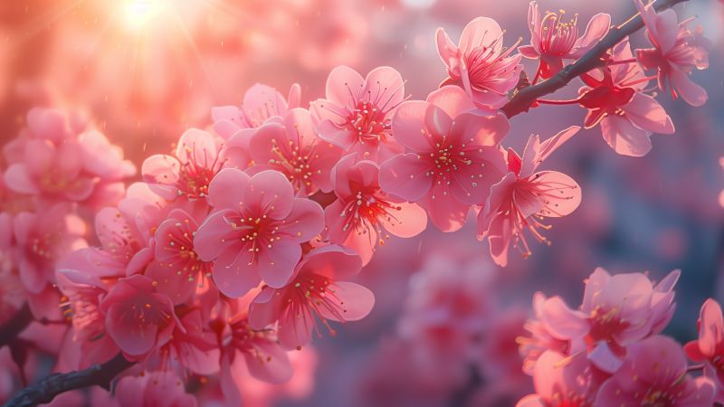 sakura wallpaper, pink flowers, pastel petals, background for desktop wallpaper (horizontal)