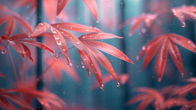 leaves wallpaper, rain, nature, background for desktop wallpaper (horizontal)