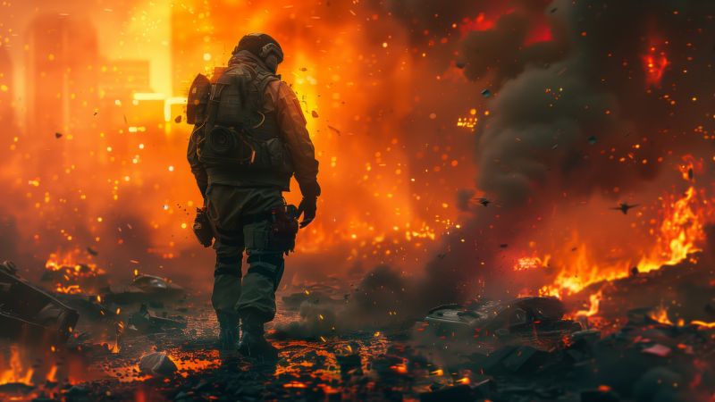 combat wallpaper, war scene, fiery, background for desktop wallpaper (horizontal)