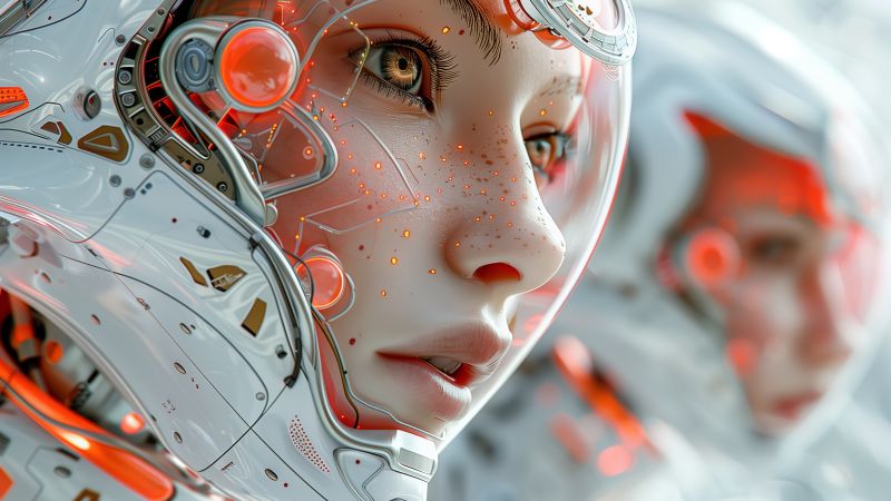 girl wallpaper, neon lights, technology, background for desktop wallpaper (horizontal)