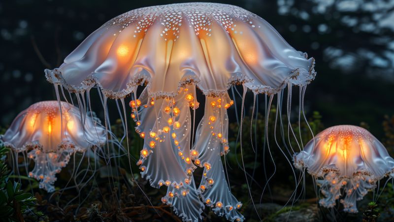 jellyfish wallpaper, marine life, ethereal, background for desktop wallpaper (horizontal)