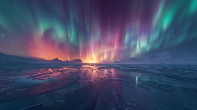 polar light wallpaper, winter wonderland, frosty night, background for desktop wallpaper (horizontal)
