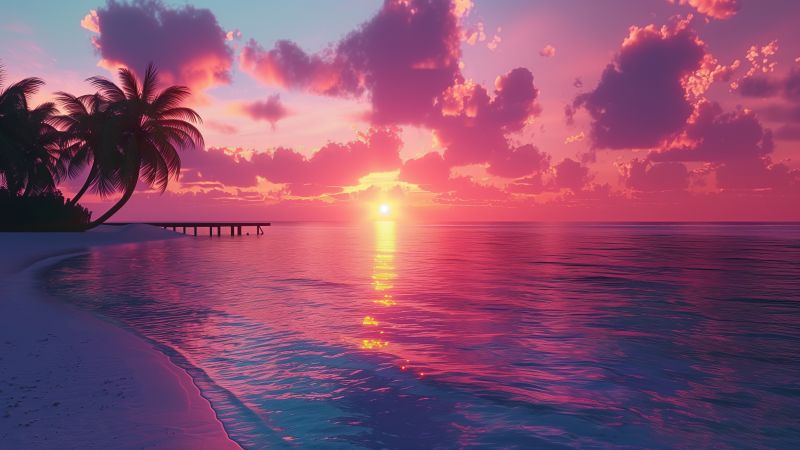 beach wallpaper, sunset, twilight, background for desktop wallpaper (horizontal)