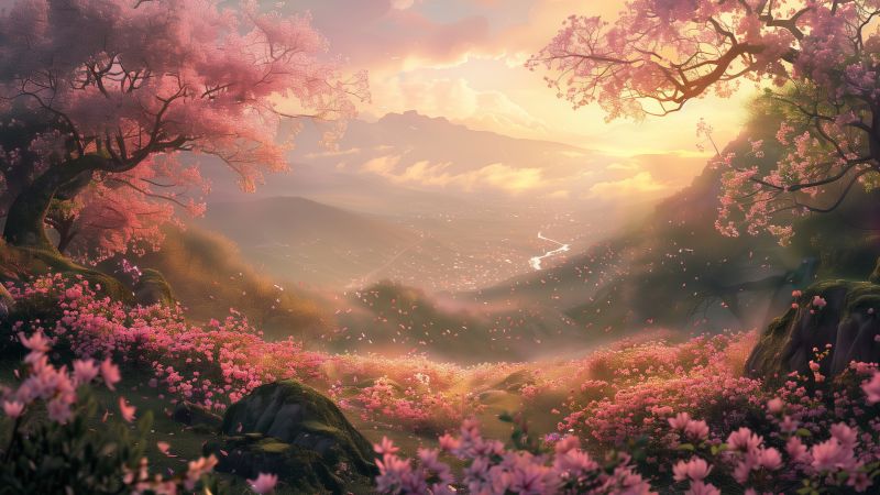 sakura wallpaper, meadows, pink petals, background for desktop wallpaper (horizontal)