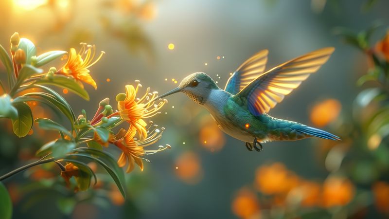 Colibri wallpaper, woodland, lush greenery, background for desktop wallpaper (horizontal)