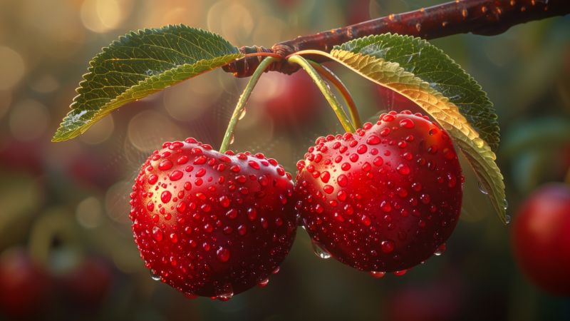 cherry wallpaper, crimson, droplets, background for desktop wallpaper (horizontal)