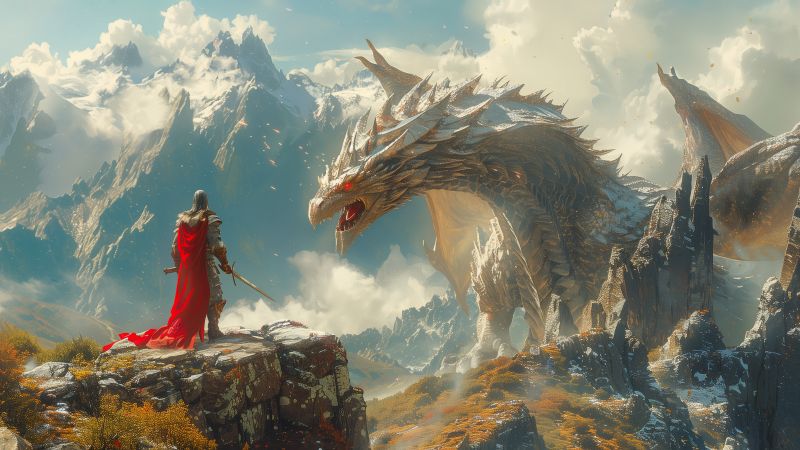 dragon wallpaper, mythical creature, cliffs, background for desktop wallpaper (horizontal)