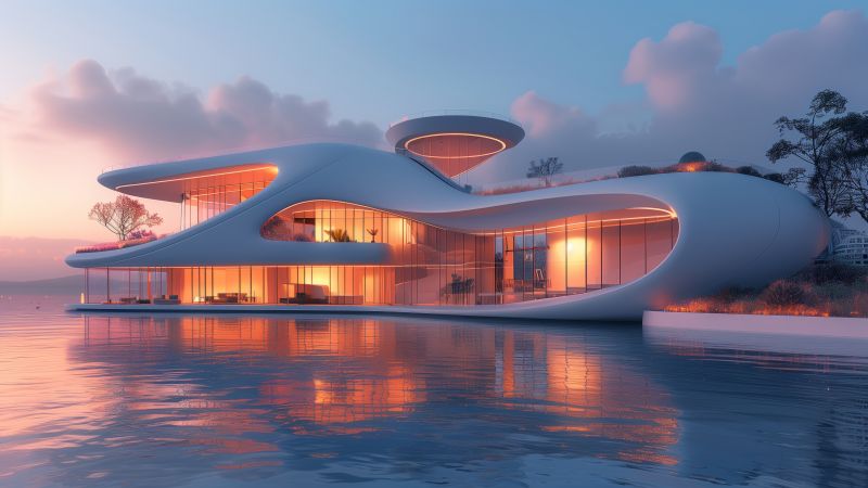 house wallpaper, seaside, waterfront, background for desktop wallpaper (horizontal)