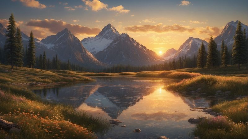 mountains wallpaper, dusk, evening, background for desktop wallpaper (horizontal)