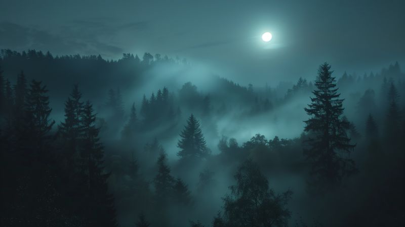 forest wallpaper, night sky, serene nighttime, background for desktop wallpaper (horizontal)