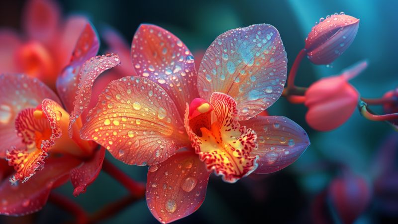 flowers wallpaper, droplets, fresh, background for desktop wallpaper (horizontal)