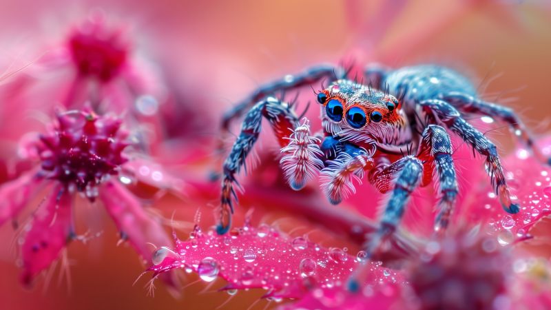 spider wallpaper, pink, web, background for desktop wallpaper (horizontal)